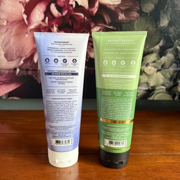 NEW 2-Pc LAVENDER + VANILLA & EUCALYPTUS + SPEARMINT Body Cream Full Size BBW - Picture 2 of 2